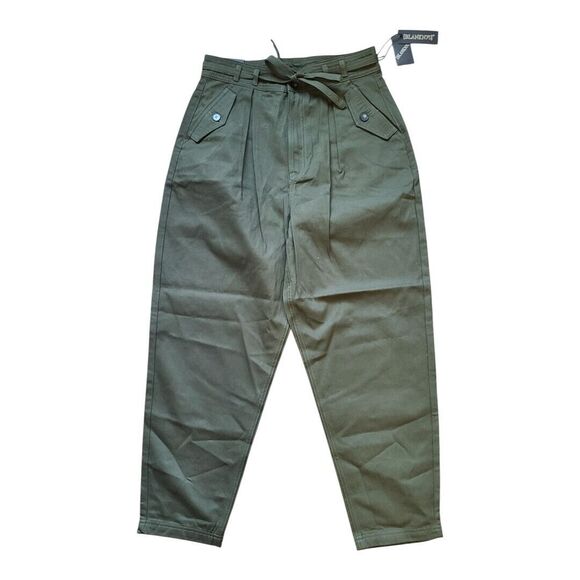 Blank NYC Olive Green Pleated Pants w/ Tie Waist Women's Size 30 NWT 100% Cotton - Picture 1 of 8